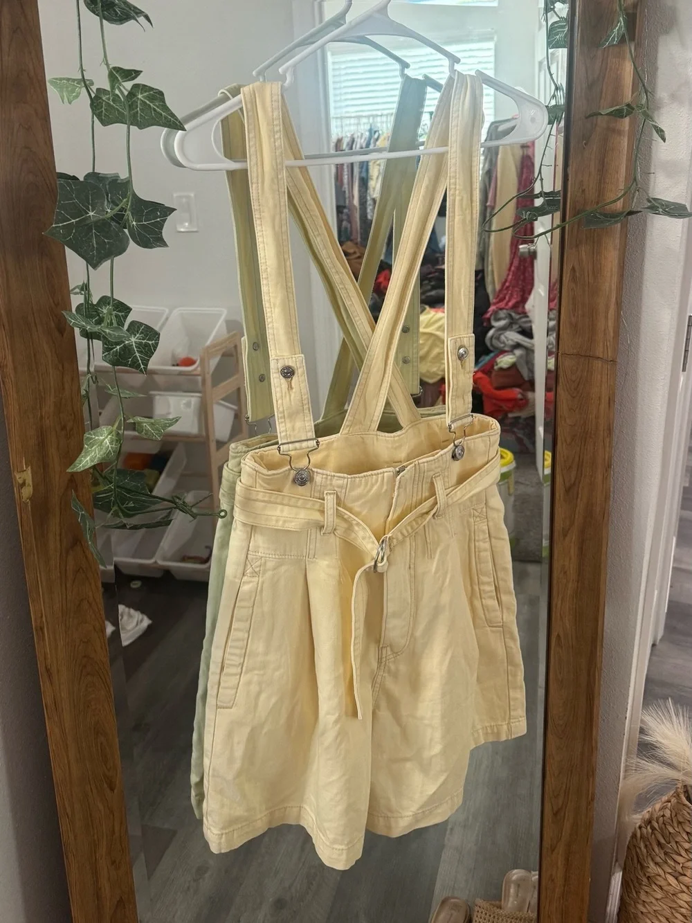 LIKE NEW FREE PEOPLE Bittersweet Shortall Dungaree Shorts- Yellow